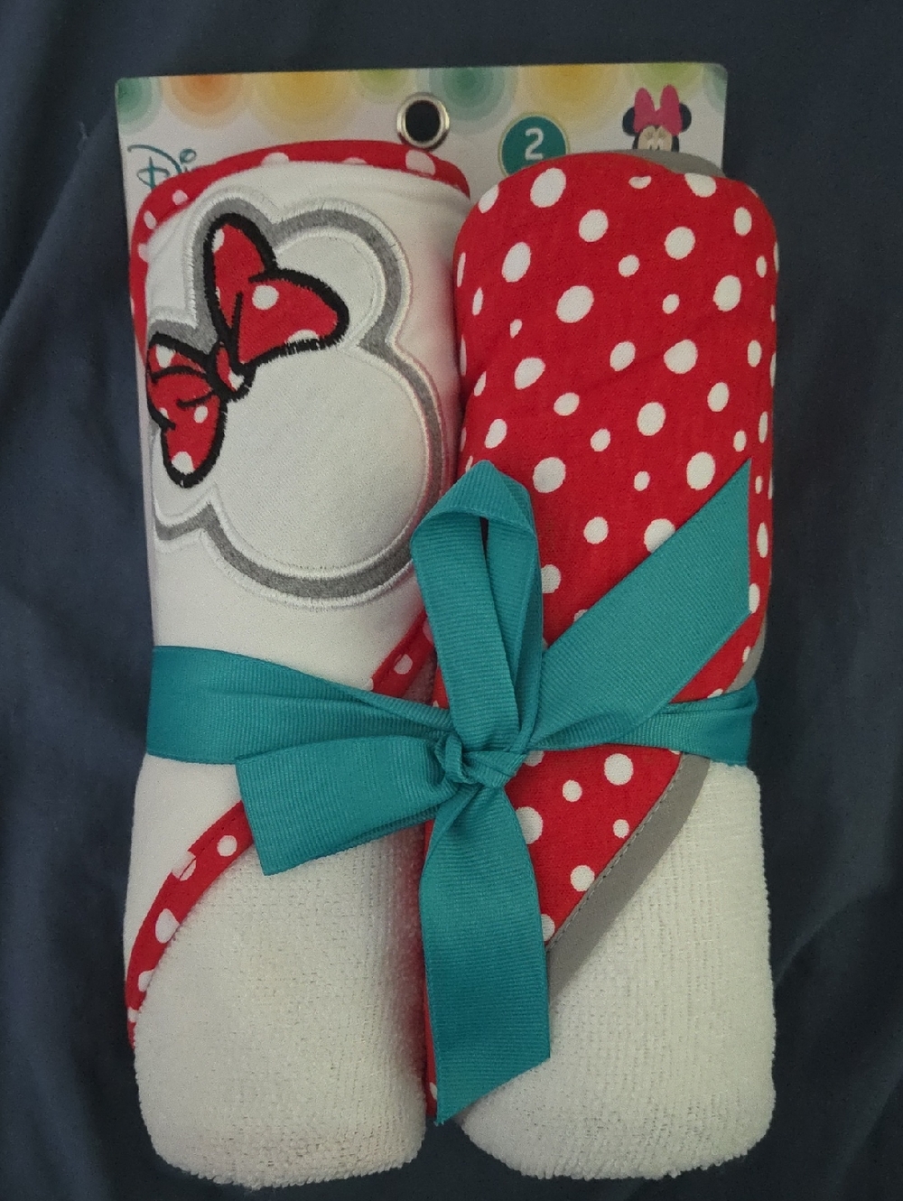 Disney Minnie Mouse Polka Dot Hooded Towel Set - Red, White & Teal